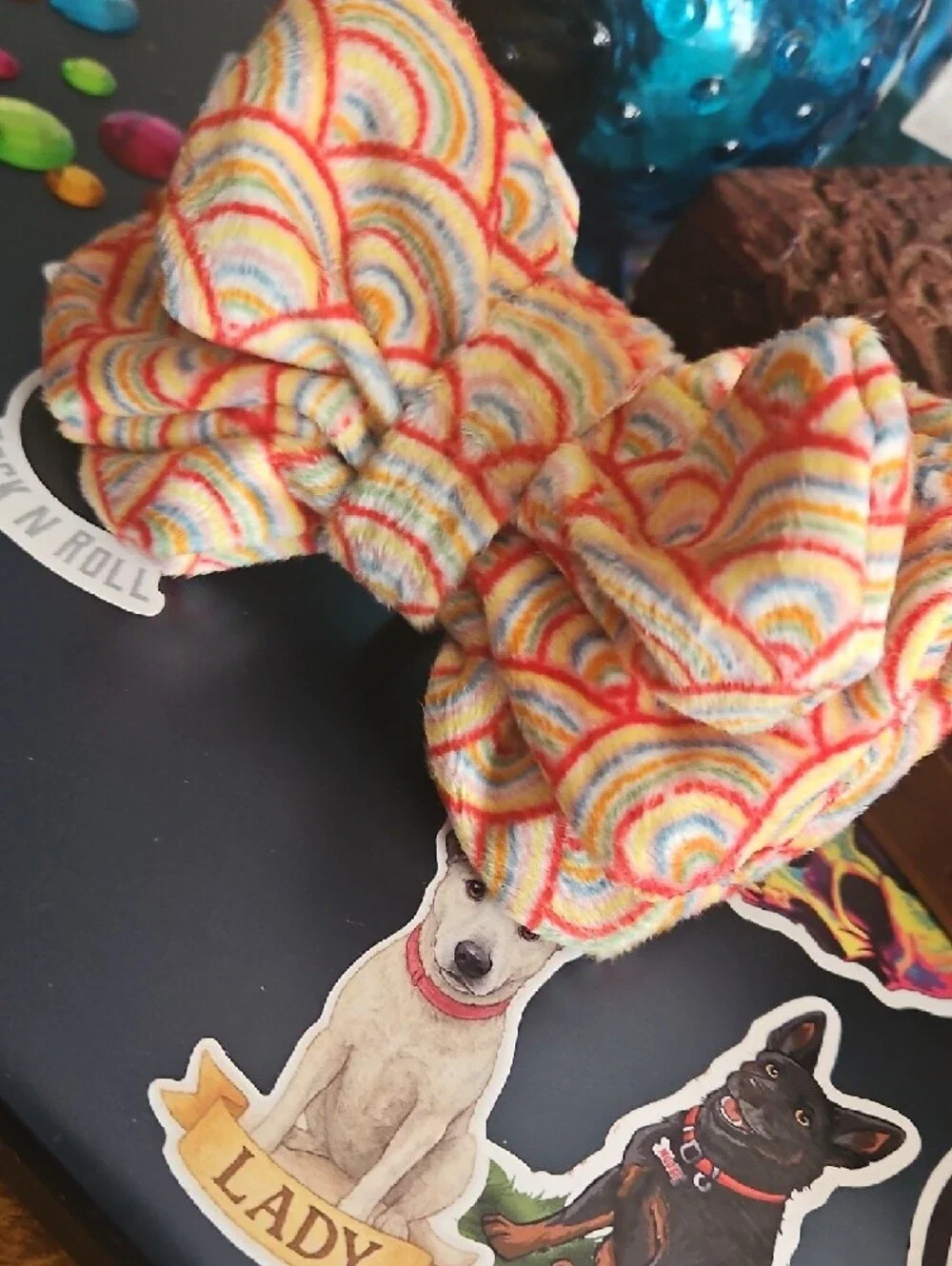 Hand Crafted Rainbow Pet Dog Collar Bow Tie Accessory NEW Gifted